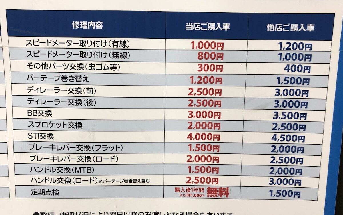 ビックカメラ自転車修理代2